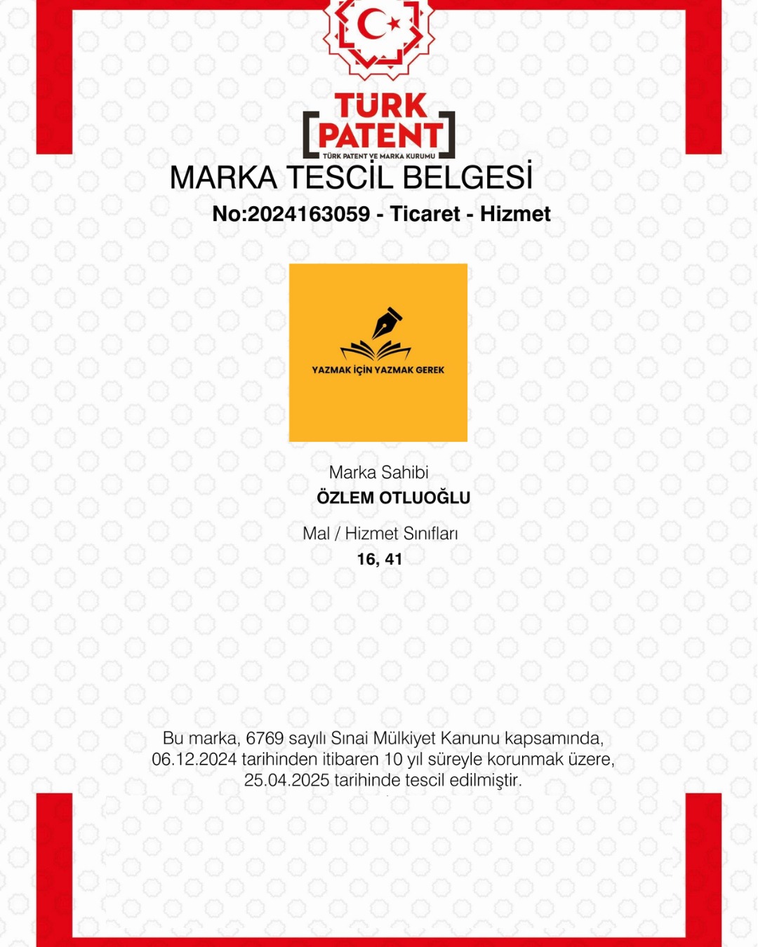 marka tescil belgesi ozlem abut otluoglu